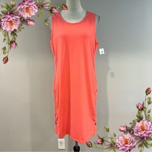 Coral Sleeveless knee length Dress with Side Buttons